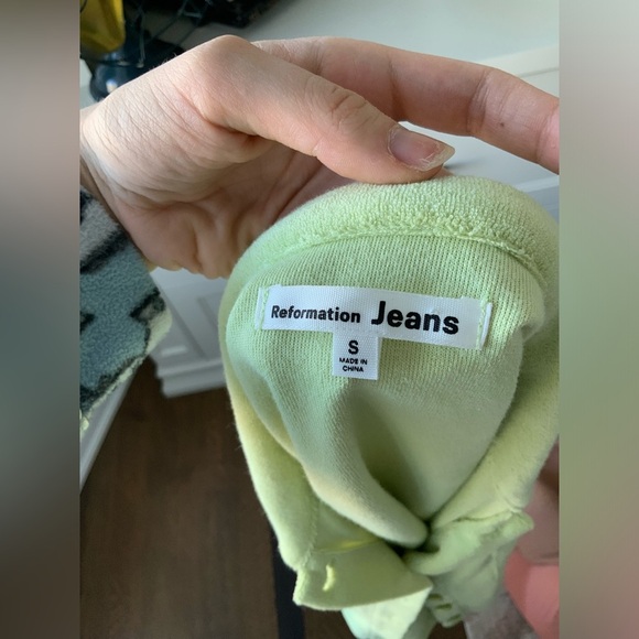 REFORMATION Fuji Button up Green Terry Shirt Short Sleeve Patch Pocket SZ Small - Picture 3 of 13